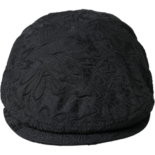 Black Floral Brocade Newsboy Hat Men