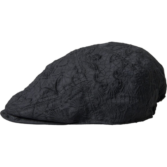 Black Floral Brocade Newsboy Hat Men