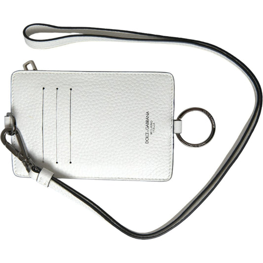 White Calf Leather Lanyard Logo Card Holder Wallet