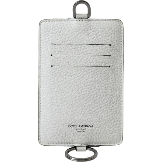 Dolce & Gabbana White Calf Leather Lanyard Logo Card Holder Wallet white-calf-leather-lanyard-logo-card-holder-wallet