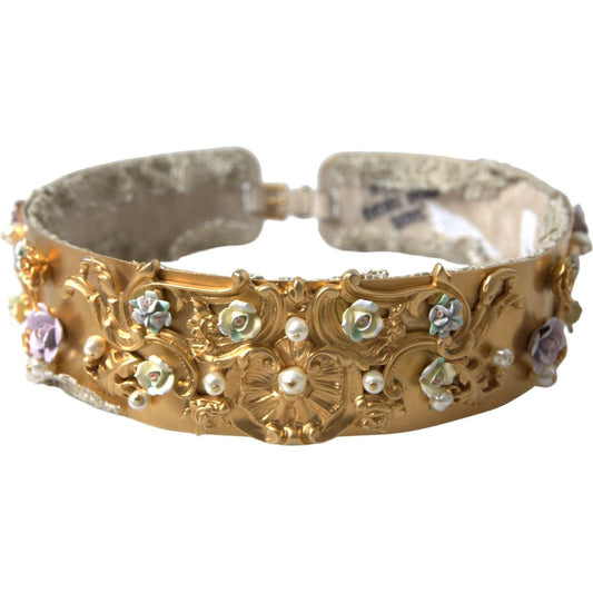 Dolce & Gabbana | Elegant Gold-Tone Faux Pearl Floral Belt| McRichard Designer Brands   