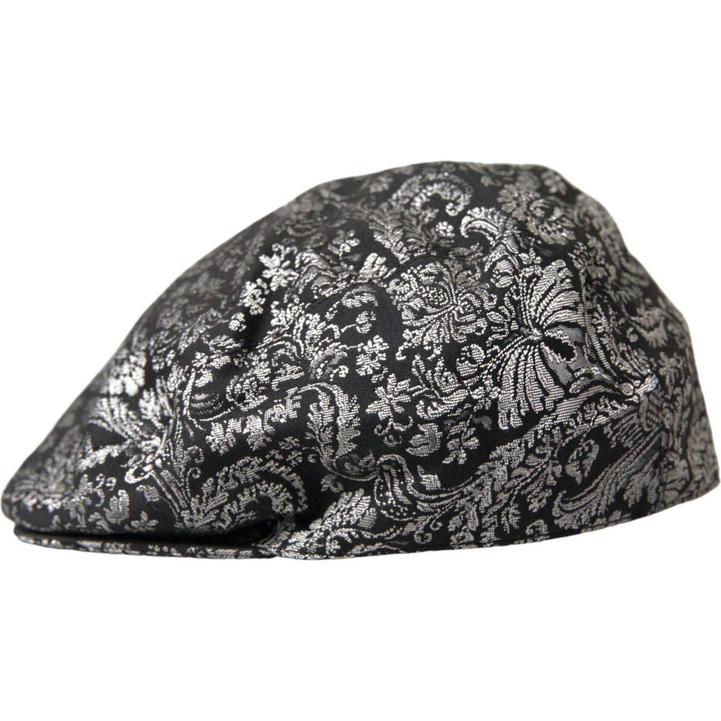Black Silver Floral Jacquard Newsboy Hat Men