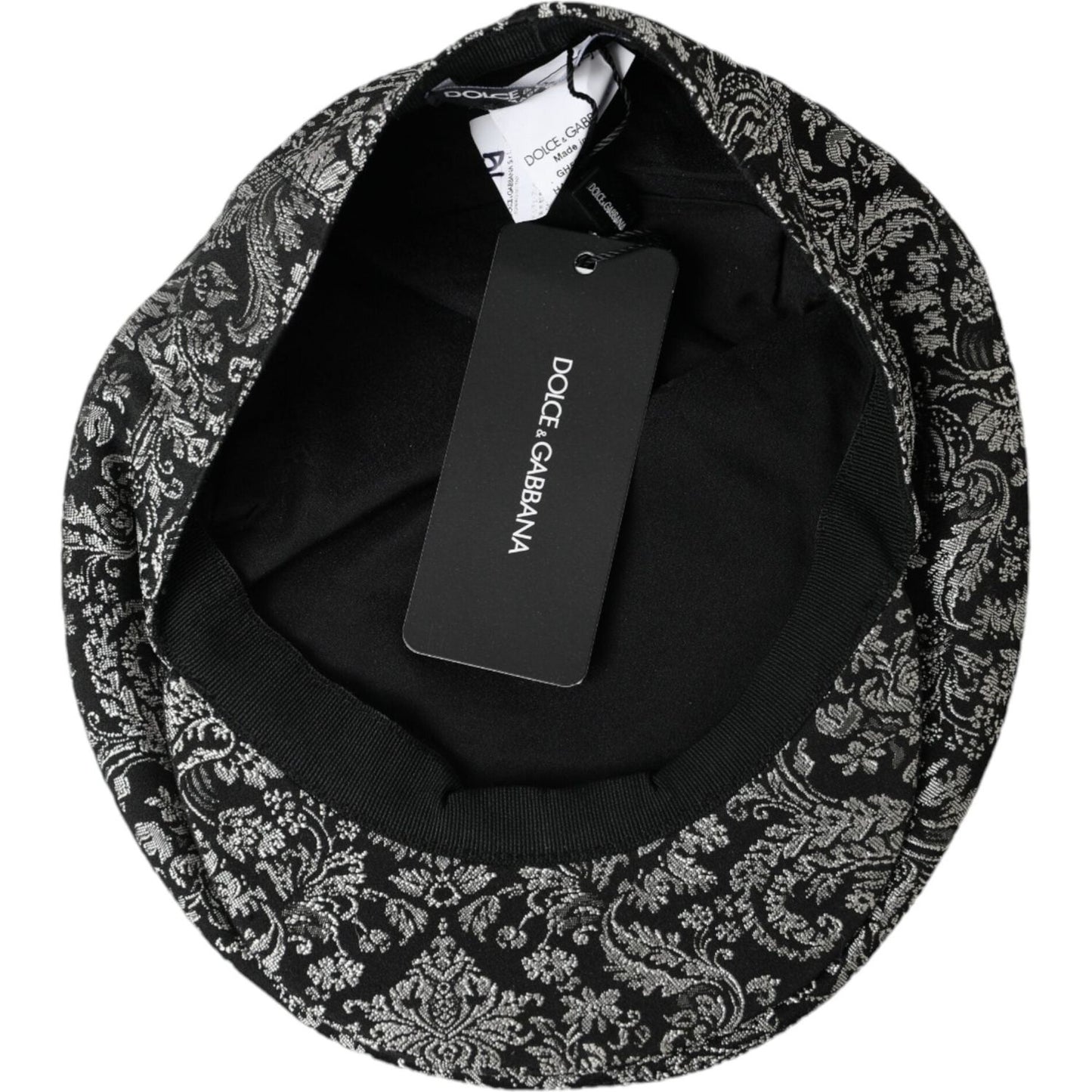 Black Silver Floral Jacquard Newsboy Hat Men
