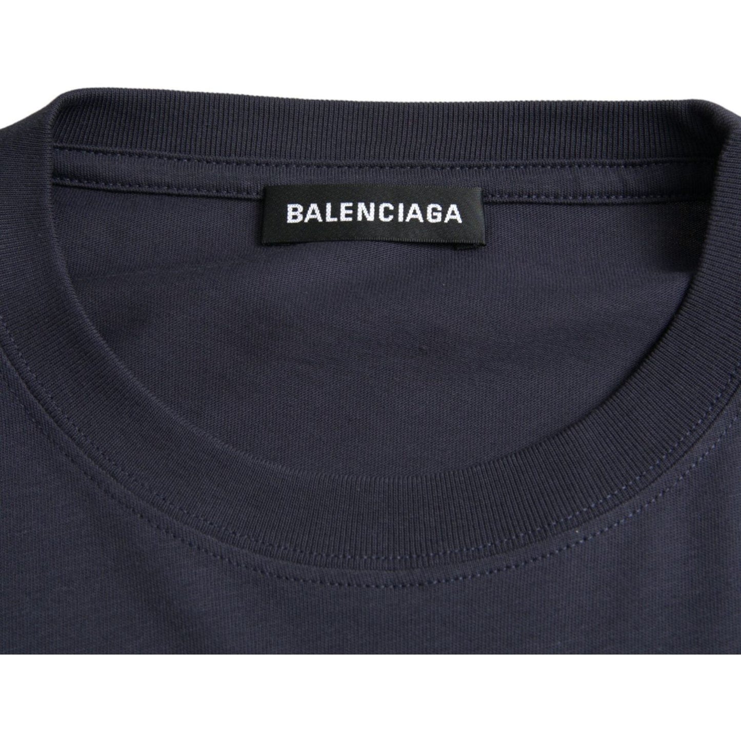 Balenciaga Dark Blue Cotton Logo Crew Neck Short Sleeves T-shirt dark-blue-cotton-logo-crew-neck-short-sleeves-t-shirt