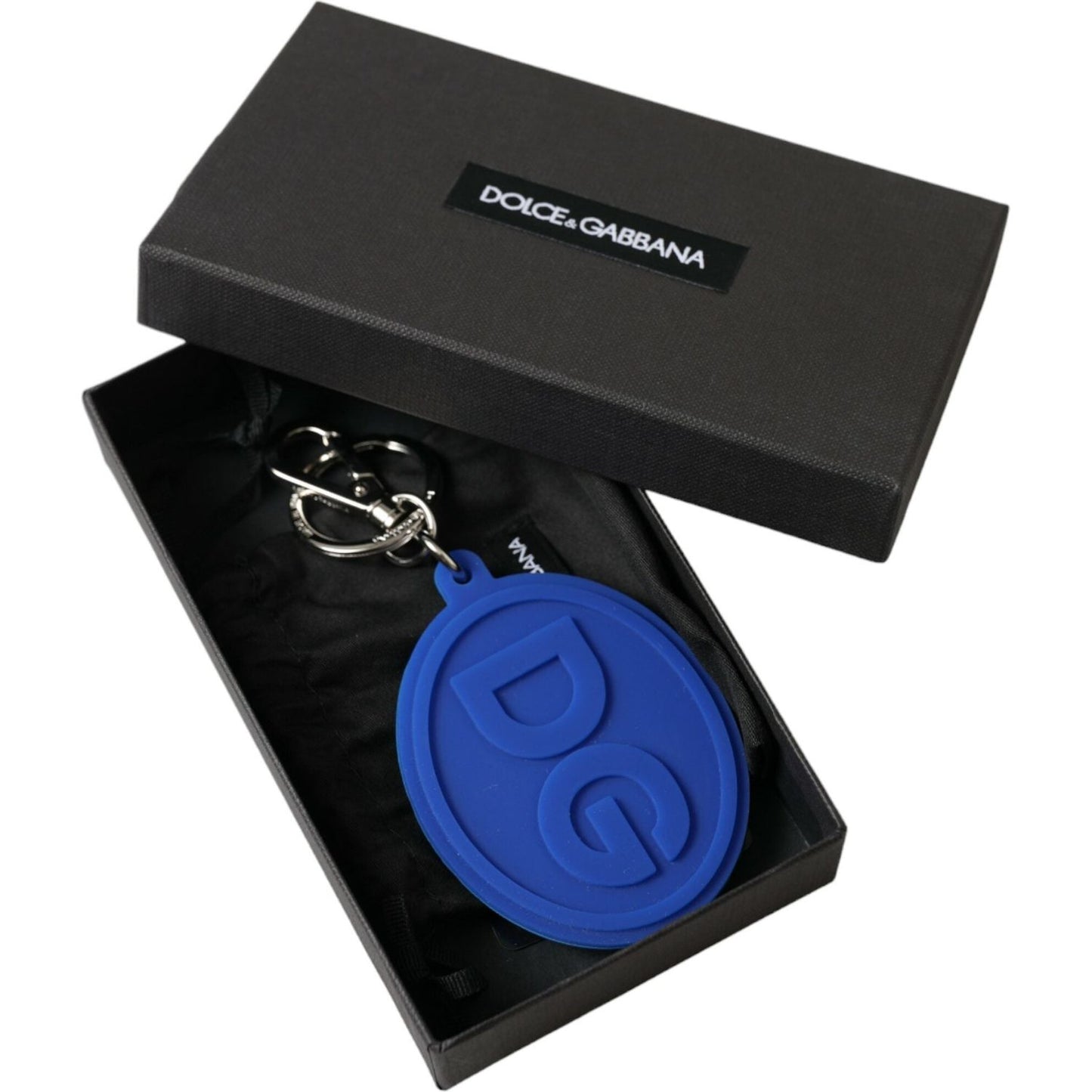Dolce & Gabbana Elegant Blue Rubber Keychain with Brass Accents elegant-blue-rubber-keychain-with-brass-accents