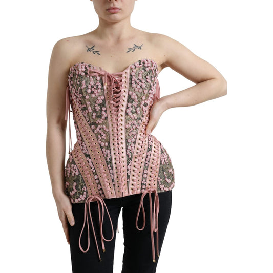 Dolce & Gabbana Silken Nylon Bustier Corset Top in Pink silken-nylon-bustier-corset-top-in-pink