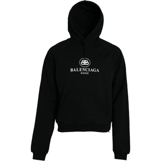 Balenciaga Black Cotton Logo Hooded Pullover Sweatshirt Sweater black-cotton-logo-hooded-pullover-sweatshirt-sweater