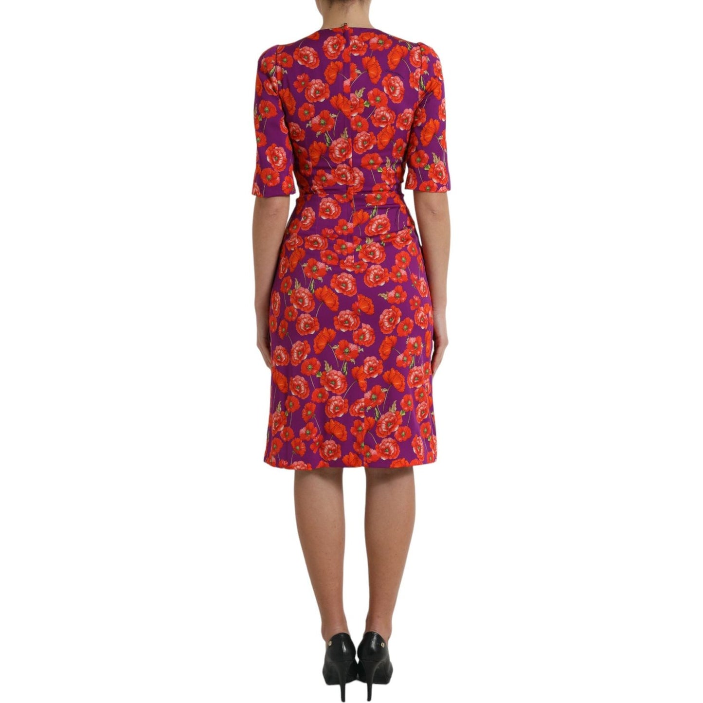 Dolce & Gabbana Vibrant Floral Silk Charmeuse Dress multicolor-floral-poppy-print-sheath-dress