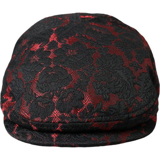 Black Red Floral Jacquard Newsboy Hat Men