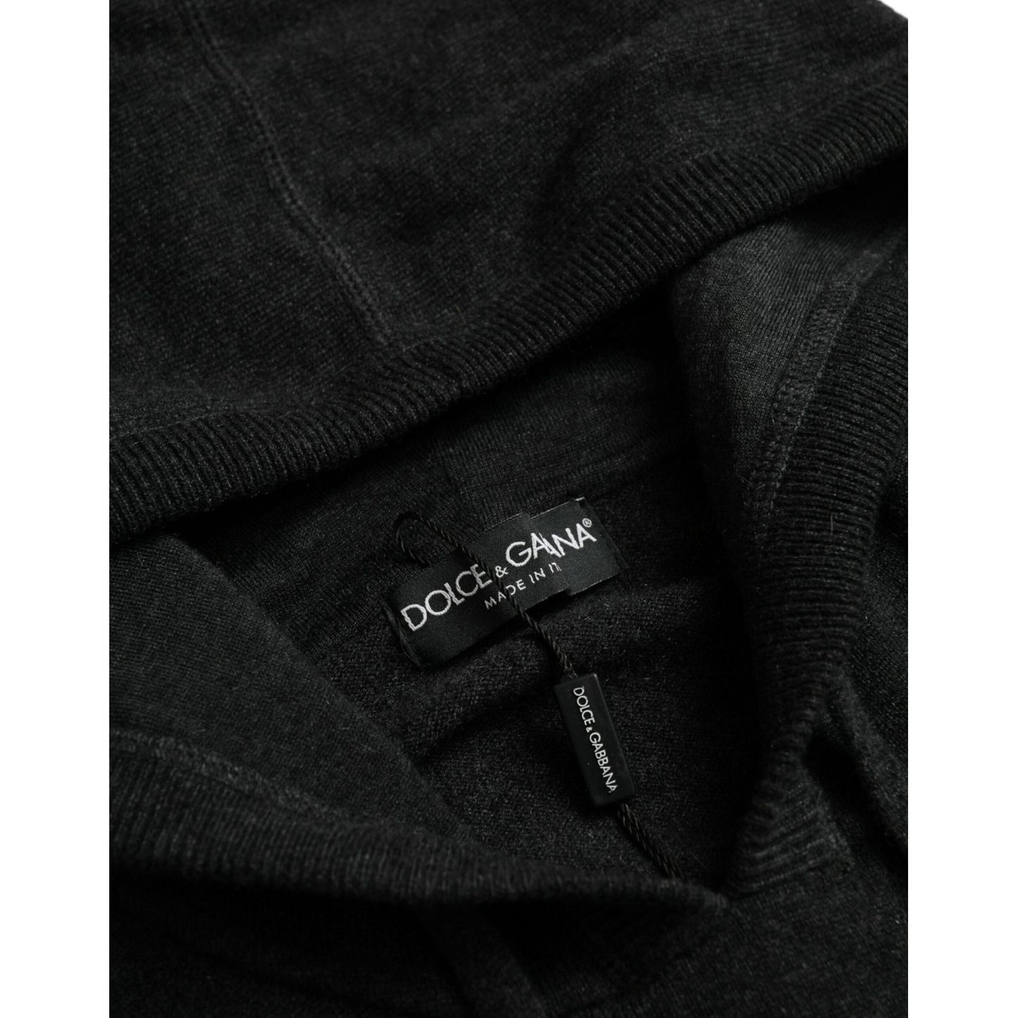 Dolce & Gabbana Dark Gray Cashmere Hooded Pullover Sweater dark-gray-cashmere-hooded-pullover-sweater