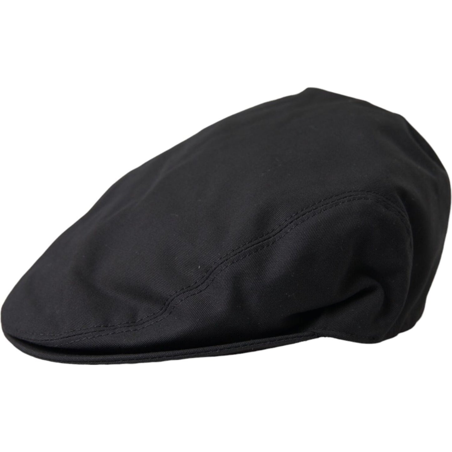 Black Cotton Blend Logo Newsboy Hat Men