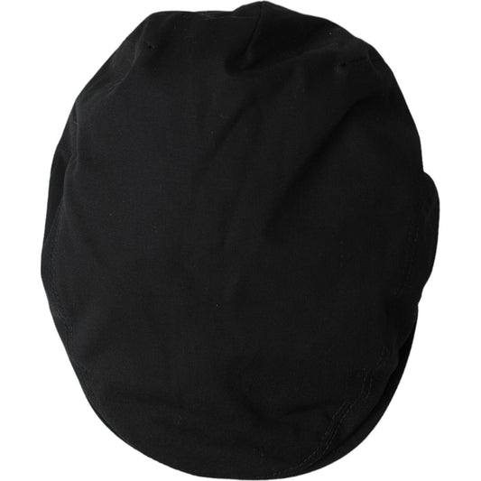 Black Cotton Blend Logo Newsboy Hat Men