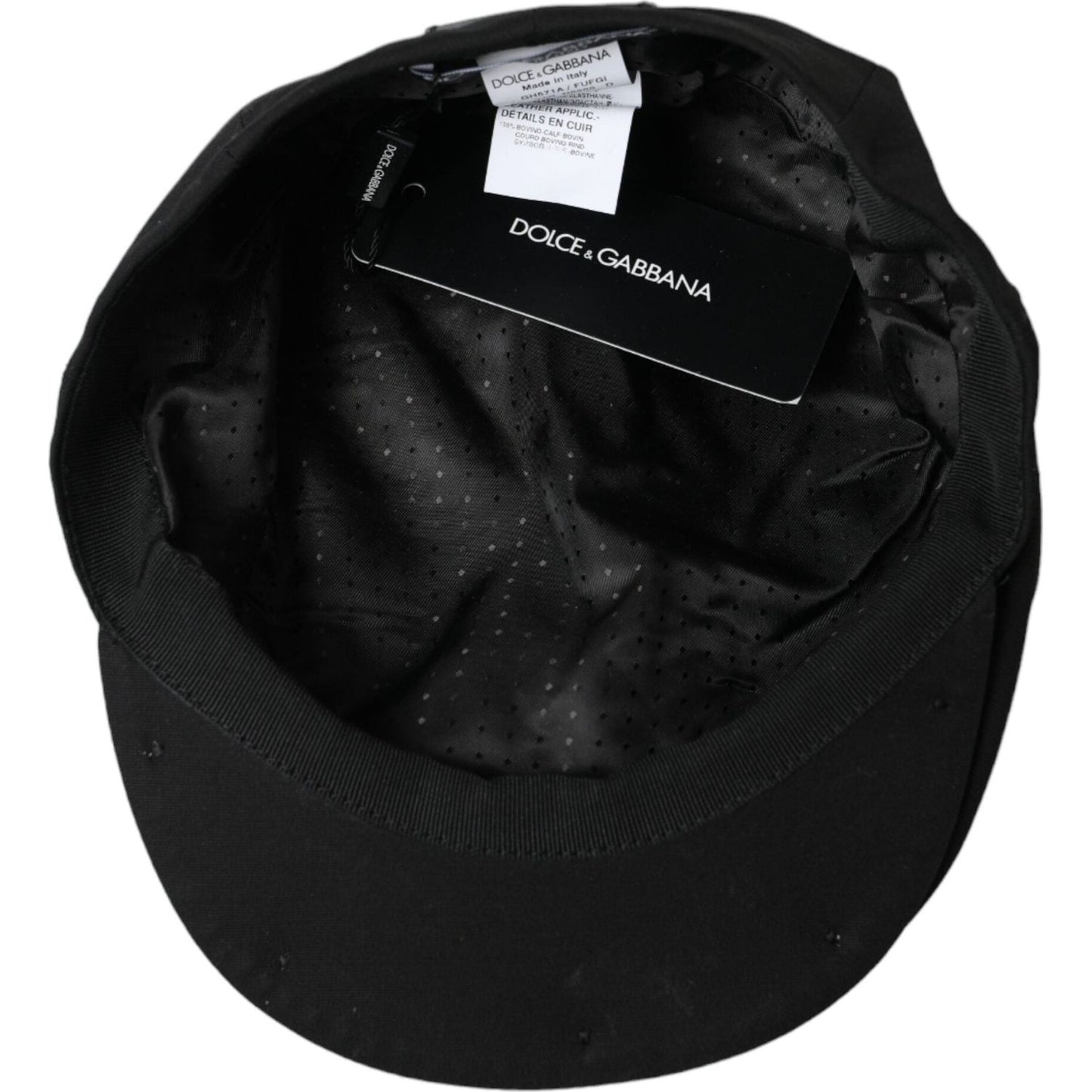 Black Cotton Blend Logo Newsboy Hat Men