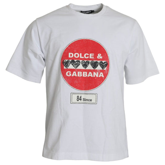 Dolce & Gabbana White Amor Heart Cotton Crewneck Short Sleeve T-shirt white-amor-heart-cotton-crewneck-short-sleeve-t-shirt