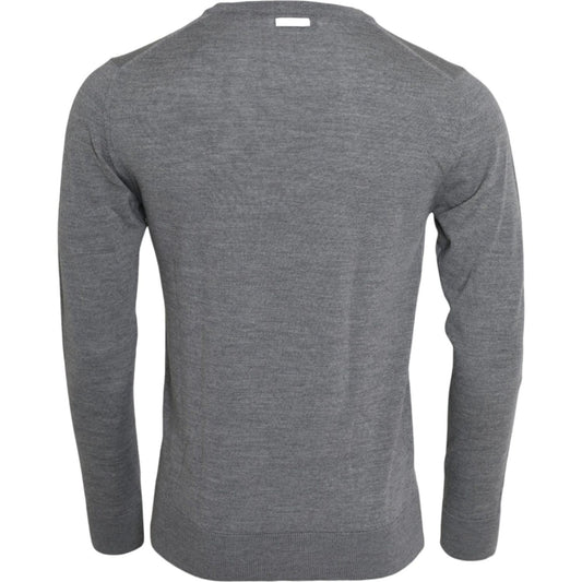 Dolce & Gabbana Ash Gray Wool Crew Neck Pullover Sweater ash-gray-wool-crew-neck-pullover-sweater