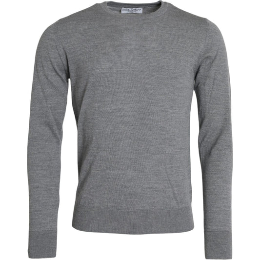 Dolce & Gabbana Ash Gray Wool Crew Neck Pullover Sweater ash-gray-wool-crew-neck-pullover-sweater