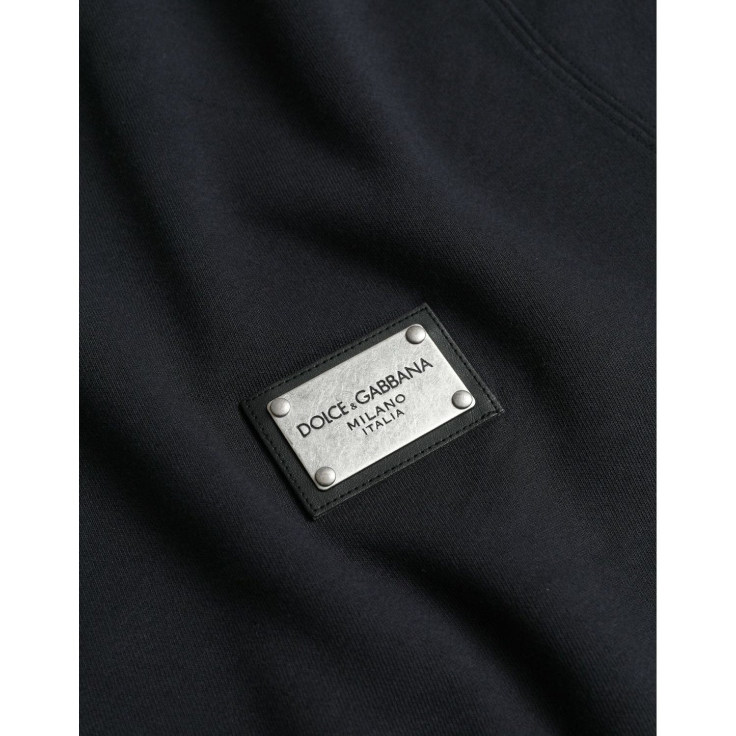 Dolce & Gabbana Dark Blue Cotton Logo Plaque Sweatshirt Sweater dark-blue-cotton-logo-plaque-sweatshirt-sweater