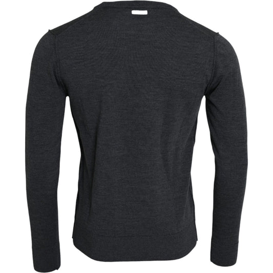 Dolce & Gabbana Dark Gray Wool Crew Neck Pullover Sweater dark-gray-wool-crew-neck-pullover-sweater-1