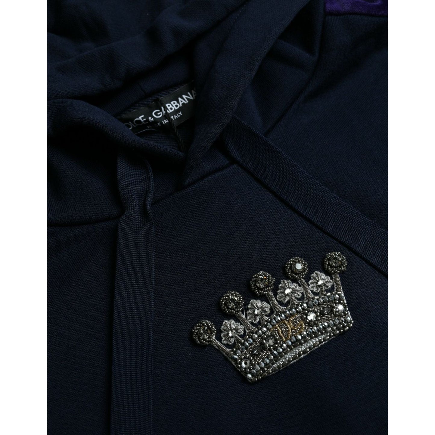 Dolce & Gabbana Dark Blue Cotton Crown Hooded Sweatshirt Sweater dark-blue-cotton-crown-hooded-sweatshirt-sweater