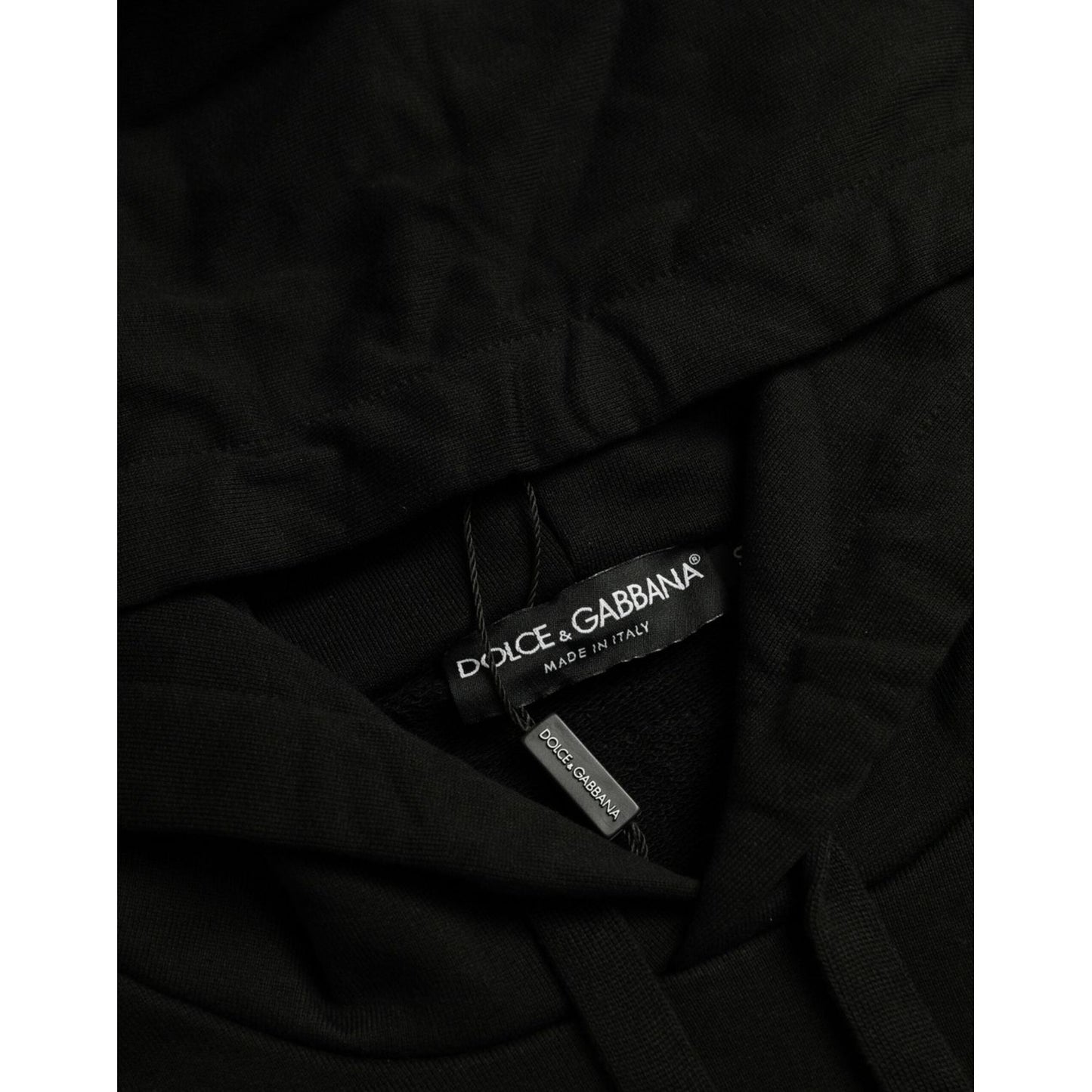 Dolce & Gabbana Black Cotton Hooded Sweatshirt Sweater black-cotton-hooded-sweatshirt-sweater
