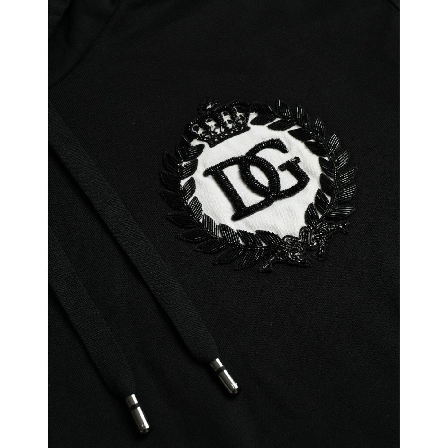 Dolce & Gabbana Black Cotton Hooded Sweatshirt Sweater black-cotton-hooded-sweatshirt-sweater