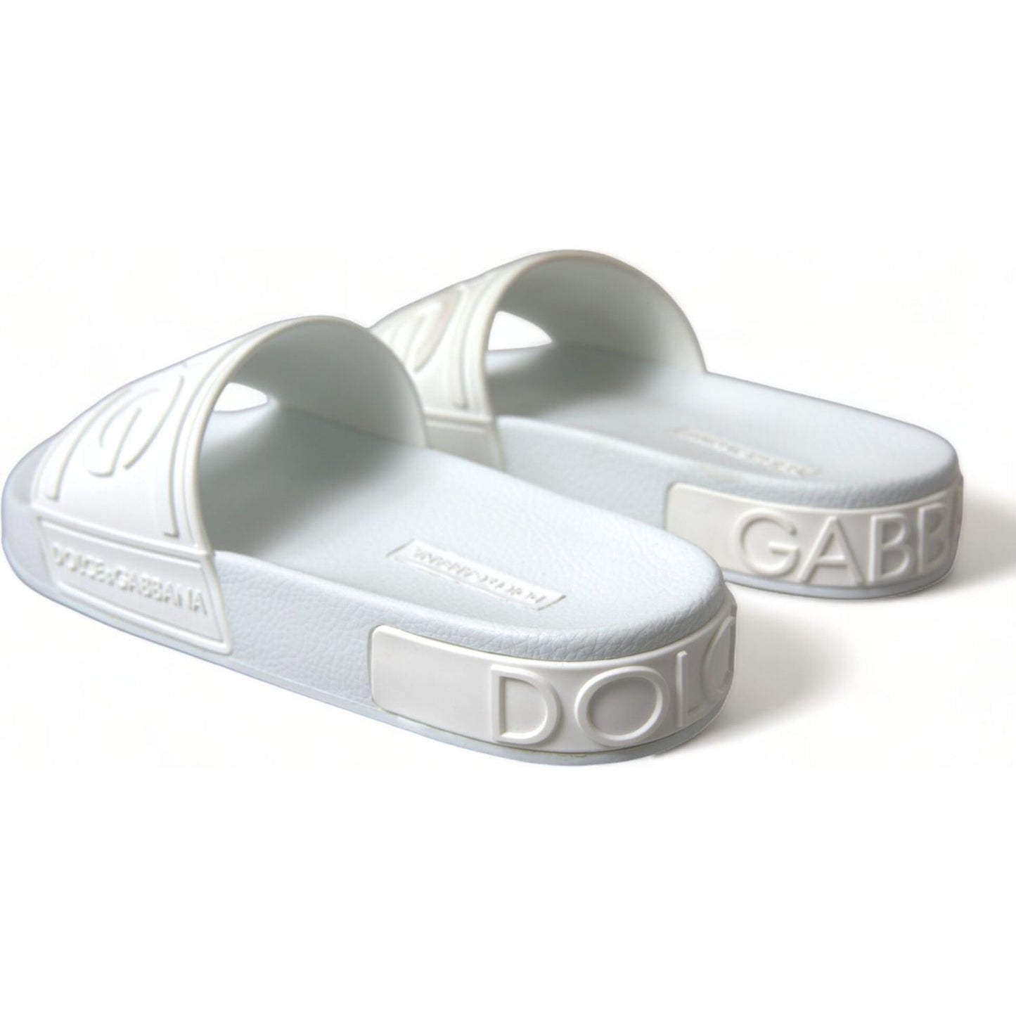 Dolce & Gabbana Elegant White Logo Slides white-rubber-sandals-slides-beachwear-shoes