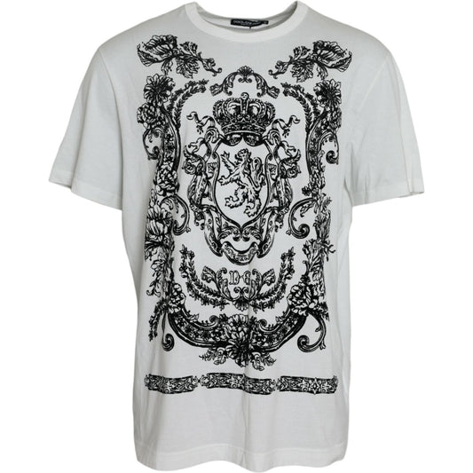 Dolce & Gabbana White Lion Crown Logo Cotton Crewneck T-shirt white-lion-crown-logo-cotton-crewneck-t-shirt