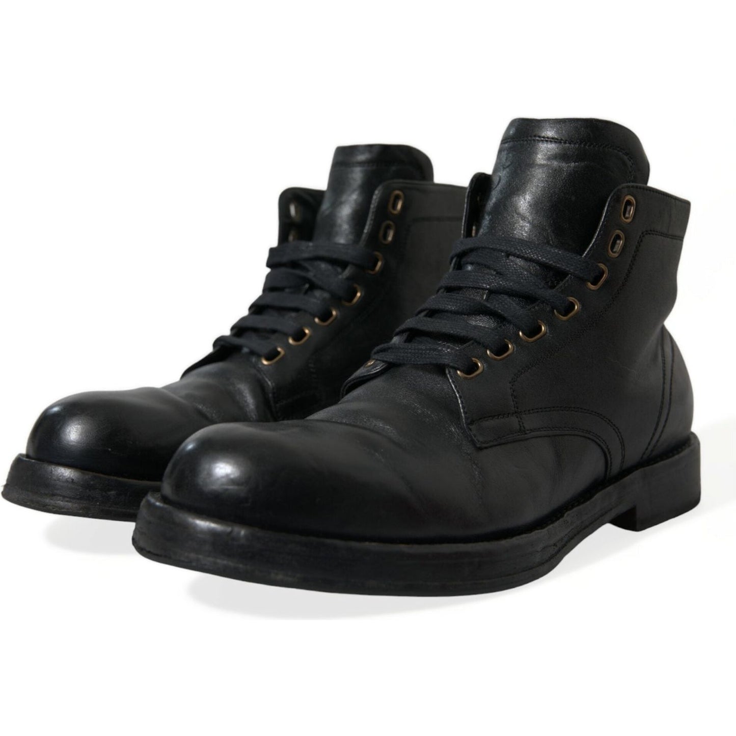 Dolce & Gabbana | Elegant Black Horse Leather Ankle Boots| McRichard Designer Brands   