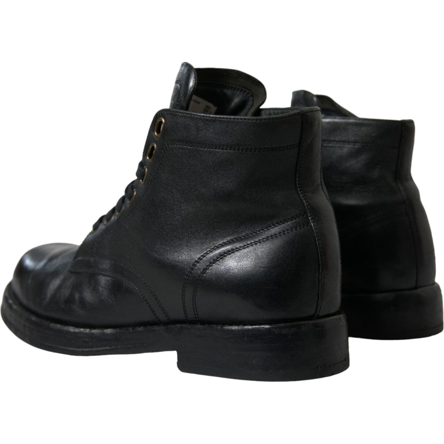 Dolce & Gabbana | Elegant Black Horse Leather Ankle Boots| McRichard Designer Brands   