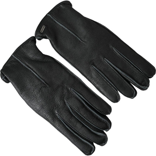 Black Deer Leather Wrist Length Gloves