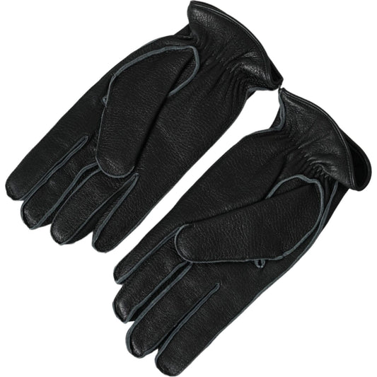 Black Deer Leather Wrist Length Gloves