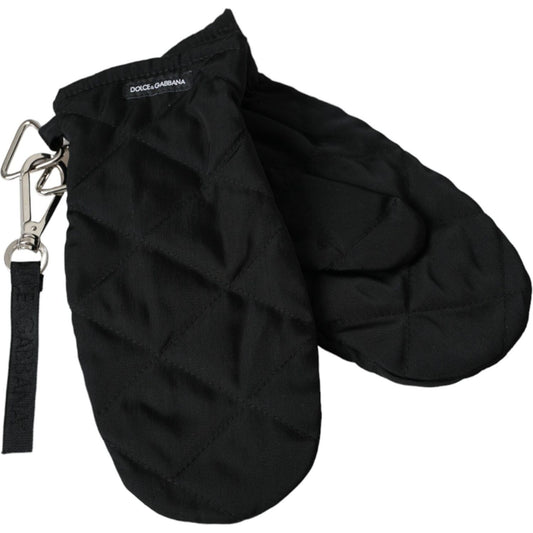 Black Quilted Nylon Wrist Length Mitten Gloves