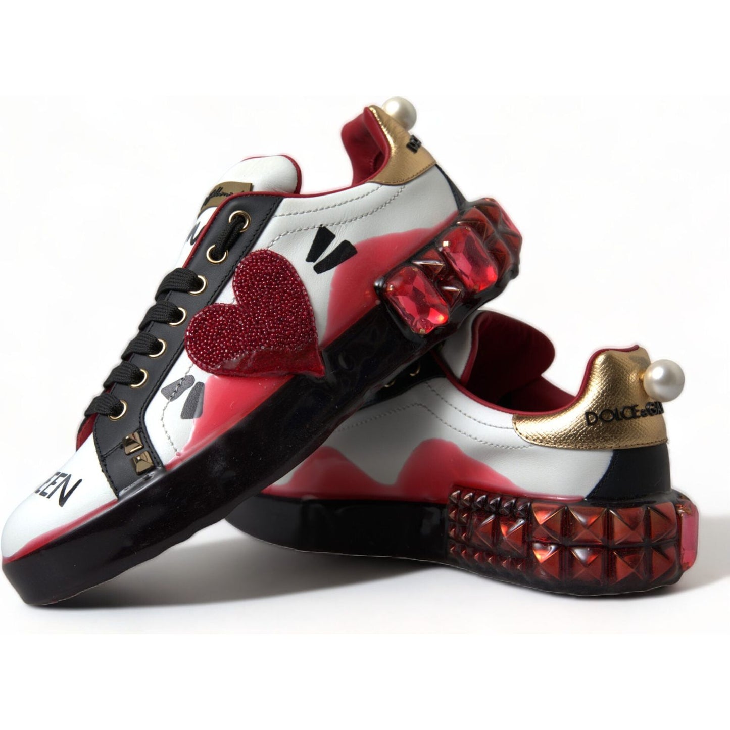 Dolce & Gabbana Elegant Portofino Crystal Sneakers white-red-crystals-portofino-sneakers-women-shoes