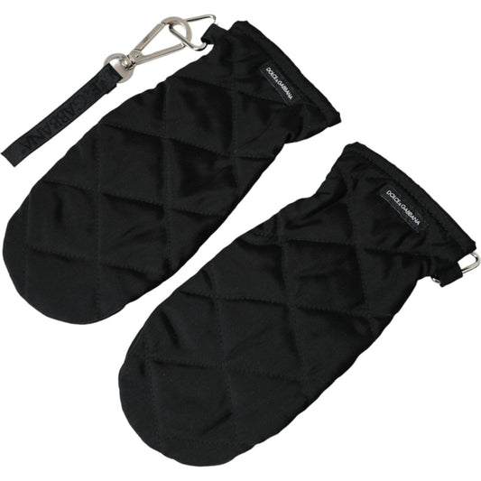 Black Quilted Nylon Wrist Length Mitten Gloves