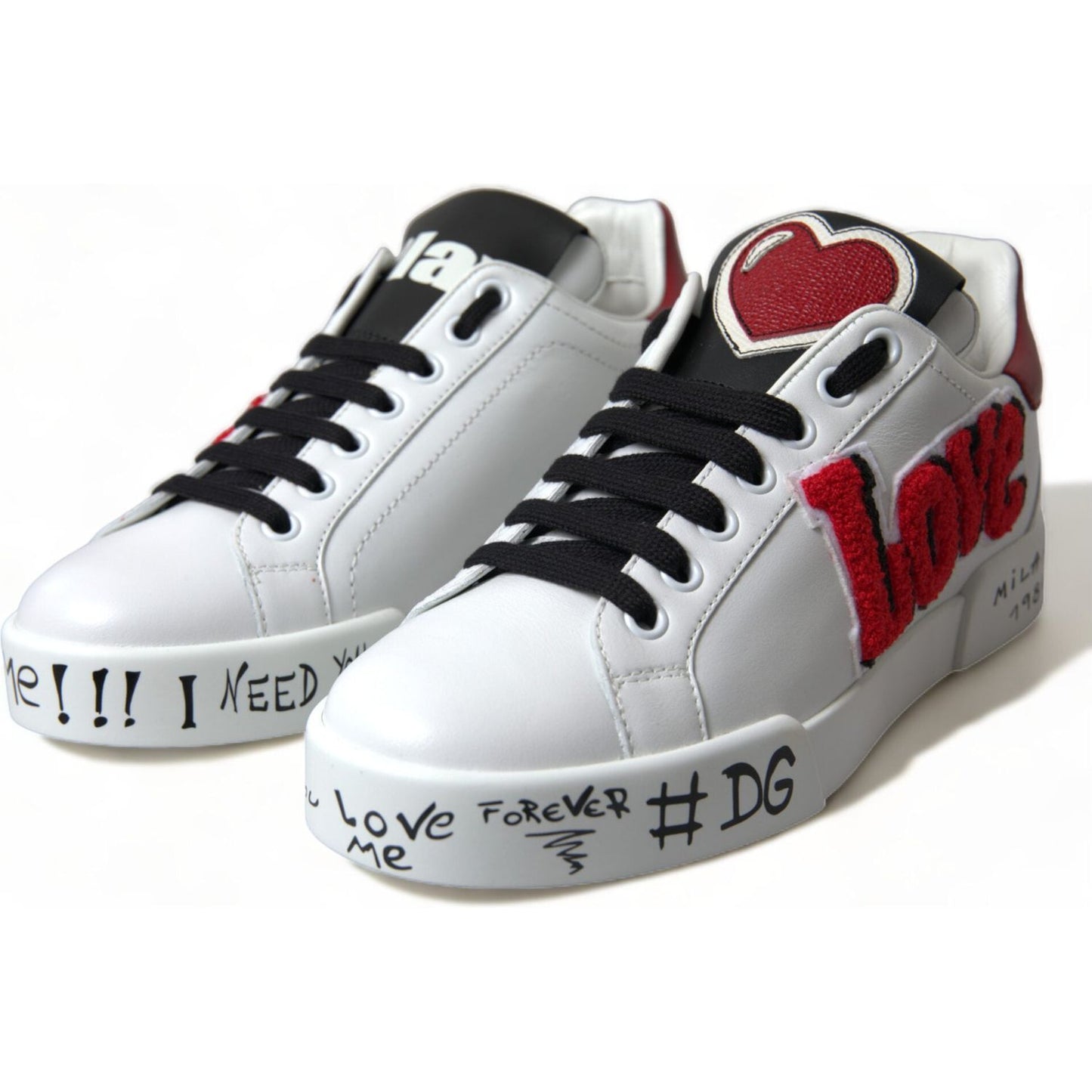 Dolce & Gabbana Chic White Portofino Leather Sneakers white-love-patch-portofino-classic-sneakers-shoes