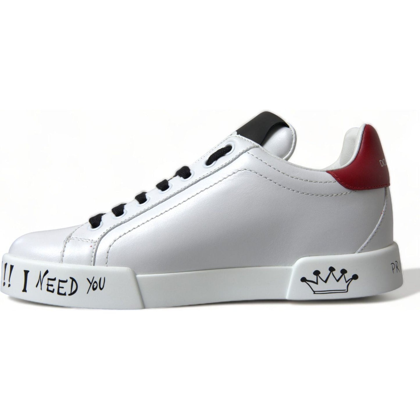 Dolce & Gabbana Chic White Portofino Leather Sneakers white-love-patch-portofino-classic-sneakers-shoes