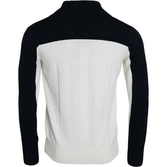 Dolce & Gabbana White Black SICILIA Henley Shirt Pullover Sweater white-black-sicilia-henley-shirt-pullover-sweater