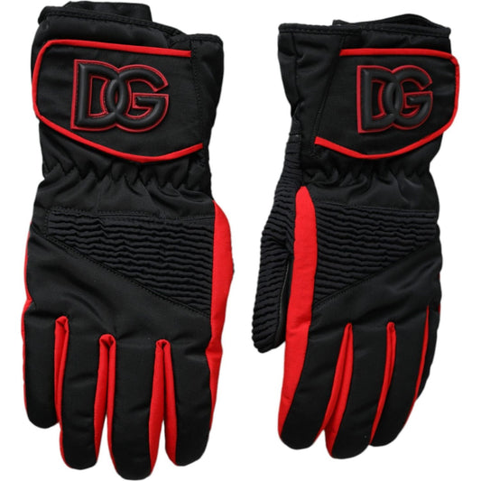 Black Red Nylon Wrist Length Gloves