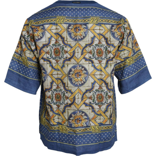 Dolce & GabbanaMulticolor Majolica Linen Short Sleeve T-shirtMcRichard Designer Brands£299.00