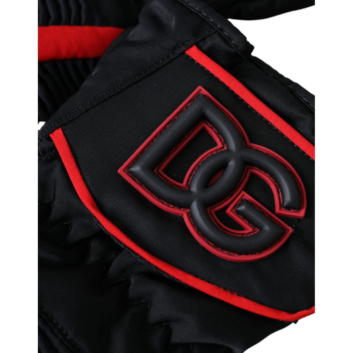 Black Red Nylon Wrist Length Gloves