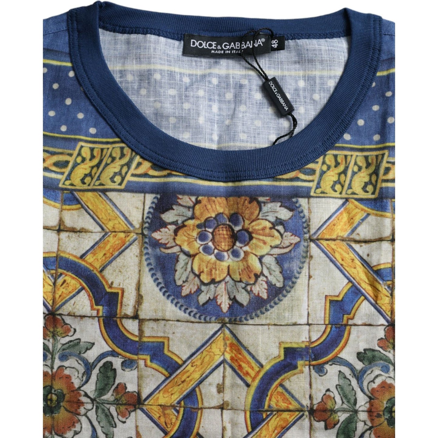 Dolce & Gabbana Multicolor Majolica Linen Short Sleeve T-shirt multicolor-majolica-linen-short-sleeve-t-shirt