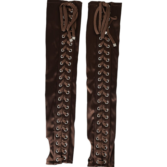 Brown Acetate Lace Up Fingerless Gloves