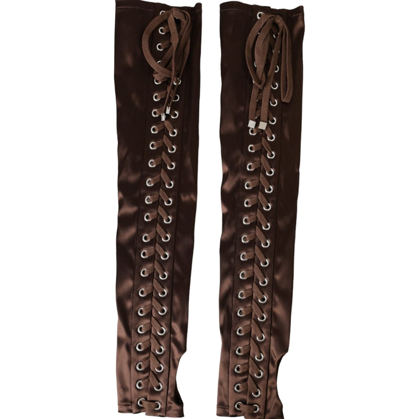 Brown Acetate Lace Up Fingerless Gloves