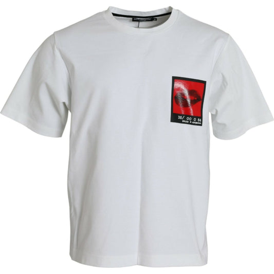 Dolce & GabbanaWhite Red Lips Print Cotton Crew Neck T-shirtMcRichard Designer Brands£339.00