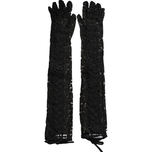 Black Taormina Lace Elbow Length Gloves