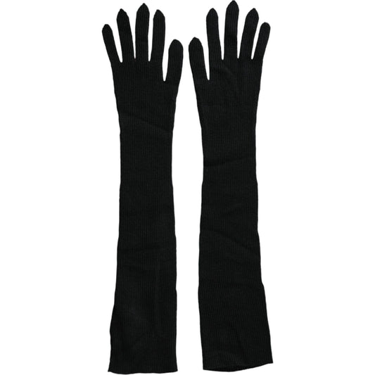 Black Cashmere Knitted Elbow Length Gloves