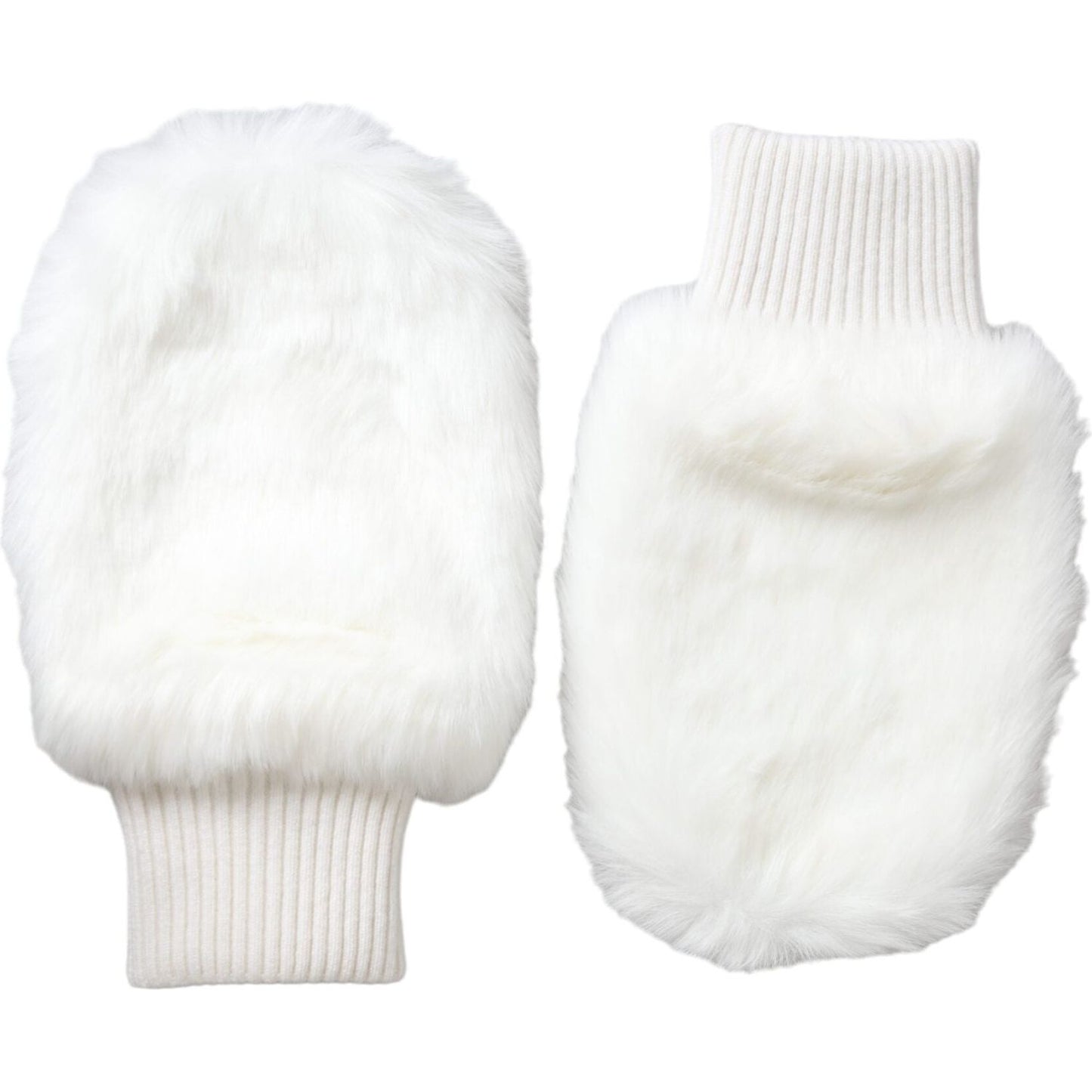 White Acrylic Knitted Fur Wrist Mitten Gloves