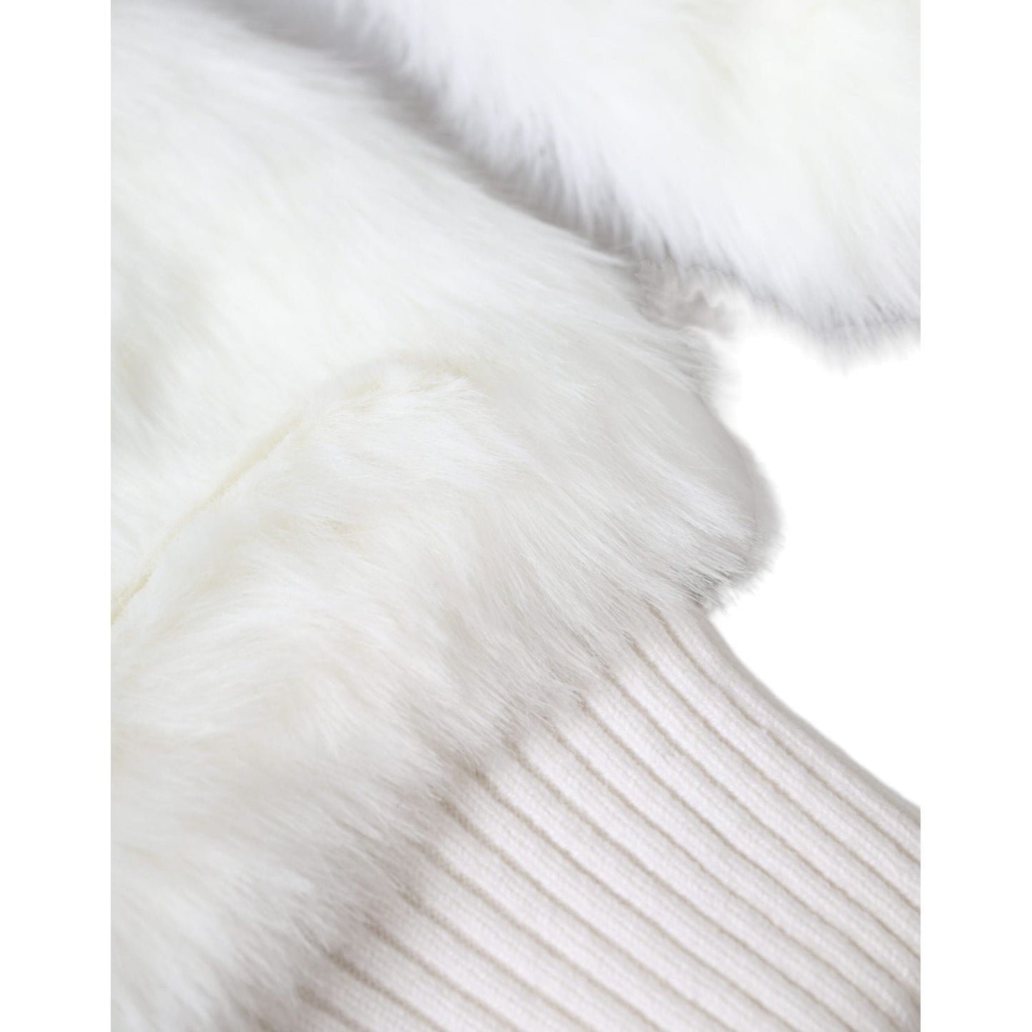 White Acrylic Knitted Fur Wrist Mitten Gloves