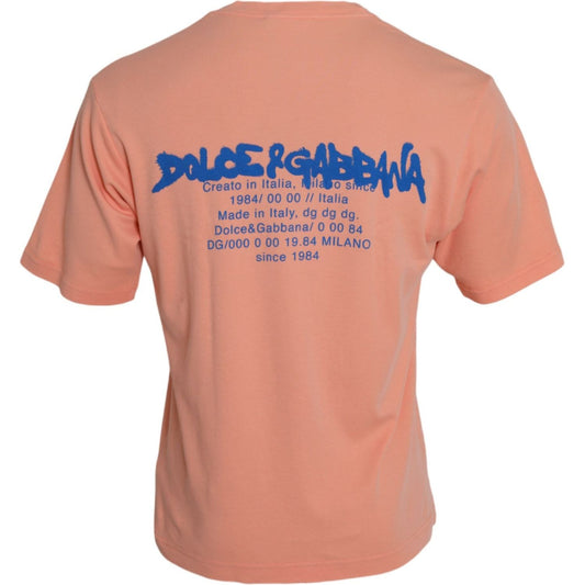 Dolce & Gabbana Coral Cotton Logo Print Short Sleeve T-shirt coral-cotton-logo-print-short-sleeve-t-shirt