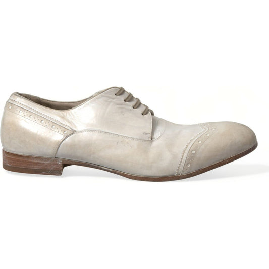 Dolce & Gabbana Elegant White Leather Brogue Dress Shoes white-distressed-leather-brogue-dress-shoes